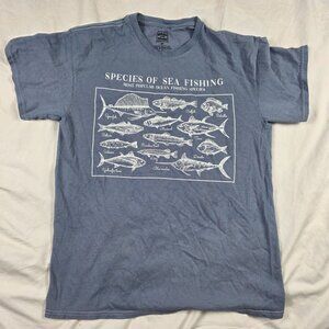 Call Your Mother Sea Fishing Species Mens Medium Blue Graphic Shirt 100% Cotton